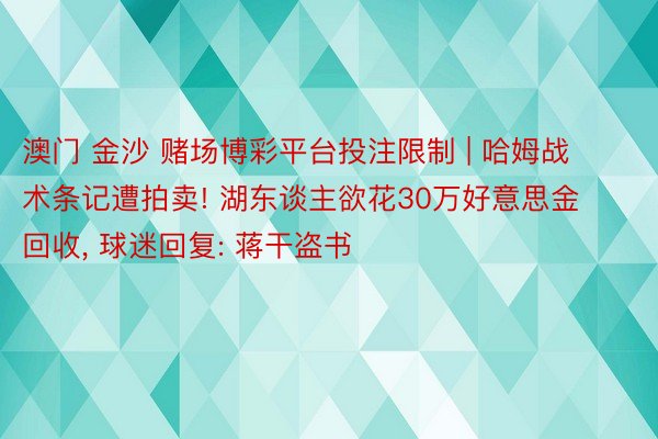 澳门 金沙 赌场博彩平台投注限制 | 哈姆战术条记遭拍卖! 湖东谈主欲花30万好意思金回收, 球迷回复: 蒋干盗书