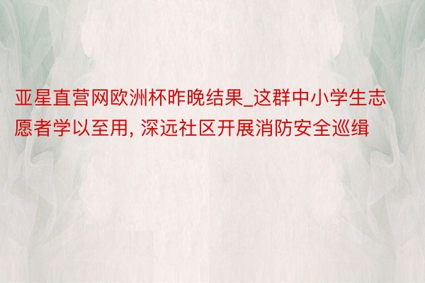 亚星直营网欧洲杯昨晚结果_这群中小学生志愿者学以至用, 深远社区开展消防安全巡缉