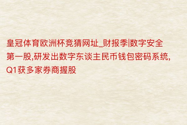 皇冠体育欧洲杯竞猜网址_财报季|数字安全第一股,研发出数字东谈主民币钱包密码系统,Q1获多家券商握股