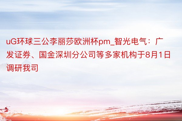 uG环球三公李丽莎欧洲杯pm_智光电气：广发证券、国金深圳分公司等多家机构于8月1日调研我司