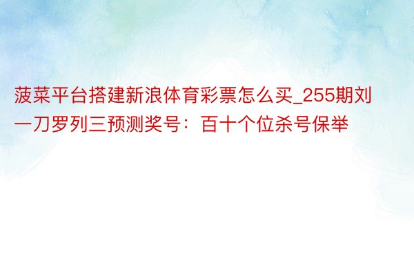 菠菜平台搭建新浪体育彩票怎么买_255期刘一刀罗列三预测奖号：百十个位杀号保举