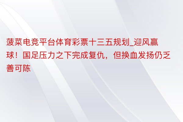 菠菜电竞平台体育彩票十三五规划_迎风赢球！国足压力之下完成复仇，但换血发扬仍乏善可陈