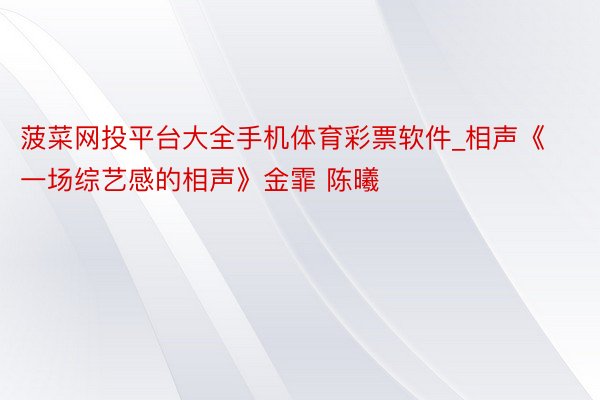 菠菜网投平台大全手机体育彩票软件_相声《一场综艺感的相声》金霏 陈曦