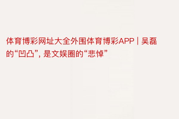 体育博彩网址大全外围体育博彩APP | 吴磊的“凹凸”, 是文娱圈的“悲悼”